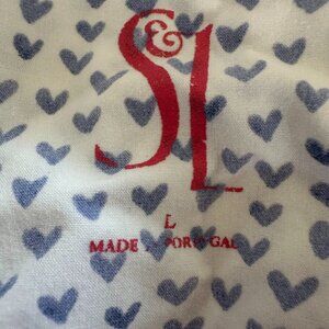 Serena and Lily short-sleeve and shorts pajamas, blue and white hearts in size l